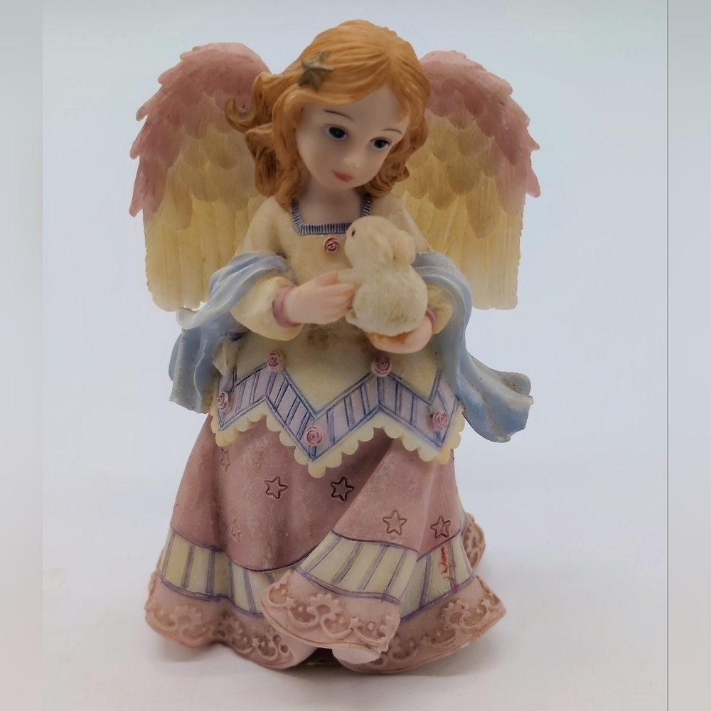 Vintage Montefiori Angel Figurine with Rabbit Bunny Pastel Colors